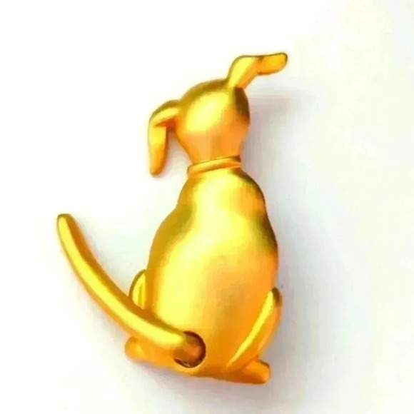 Vintage JJ" Jonette jewelry bronze pewter moveable wagging tail dog puppy pin - Picture 1 of 7